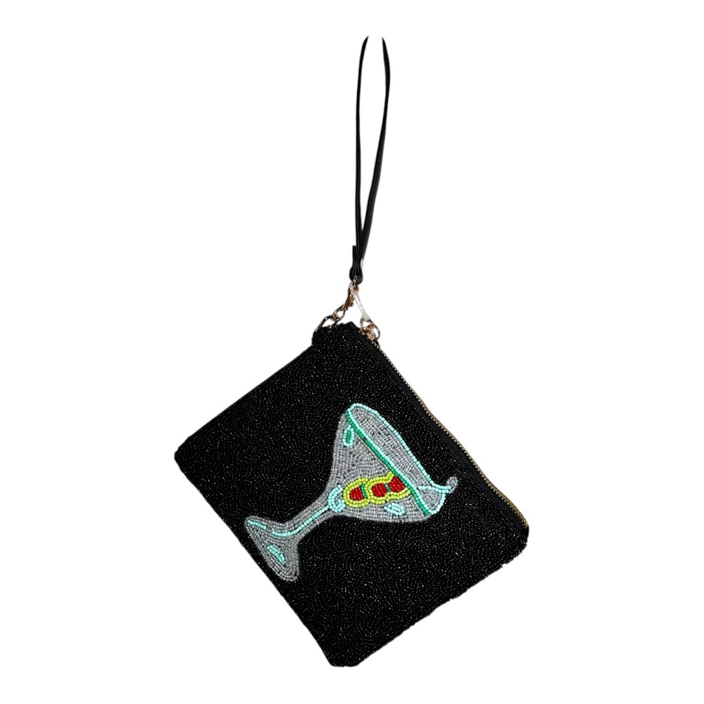 NEW SINCERELY JULES Martini Beaded Wristlet Travel Pouch with Tassel